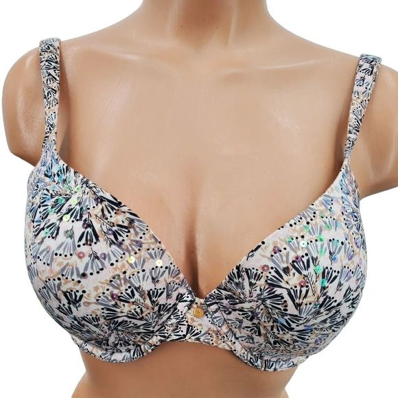 Victorias Secret Lined Perfect Coverage Bra 34D Floral Sequins Pretty Great - Picture 1 of 6